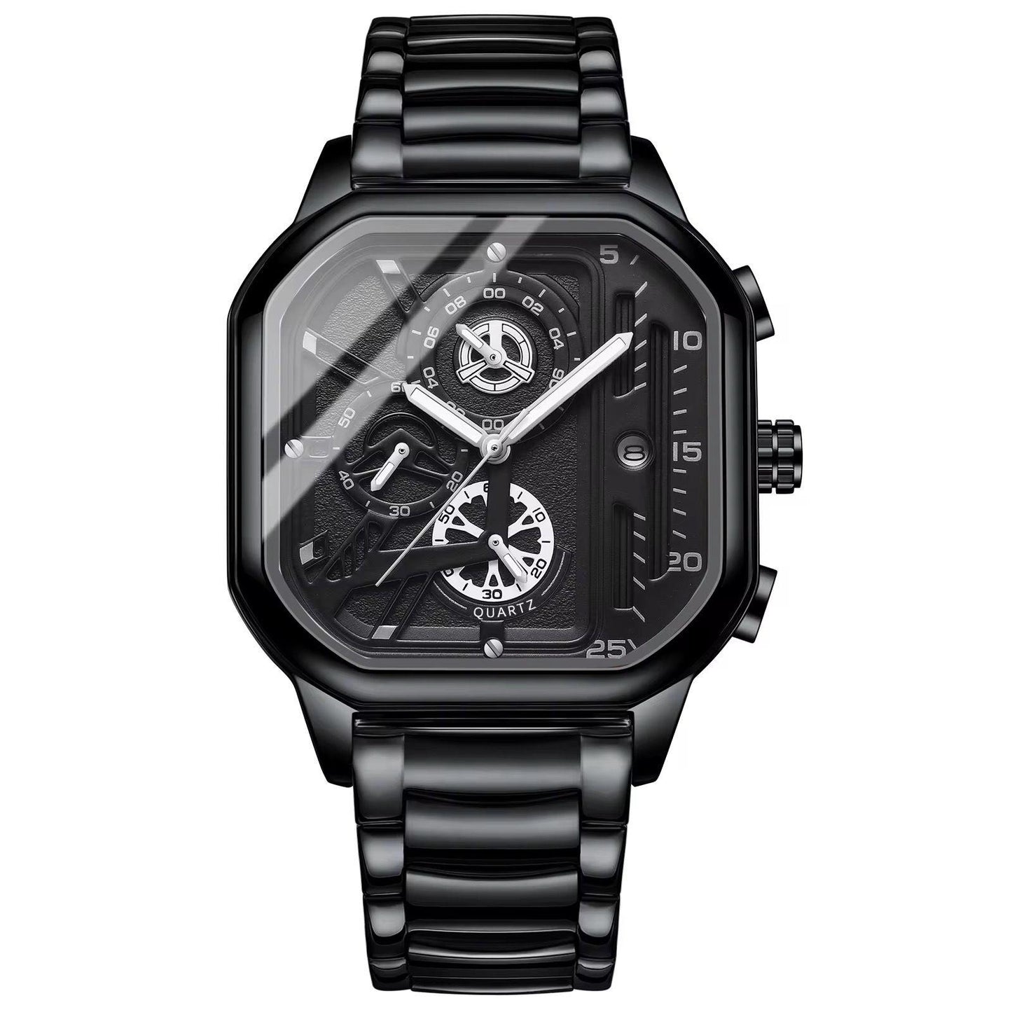 BINBOND 6577 Water Proof Stainless Steel Men's Watch - Silver Black
