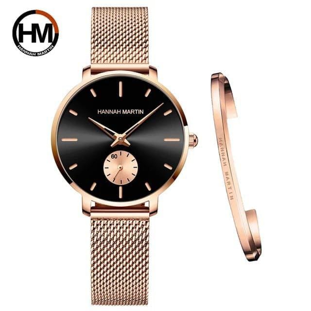Hannah Martin 1335 Stainless Steel Water Resistant Ladie's Watch - Gold Black