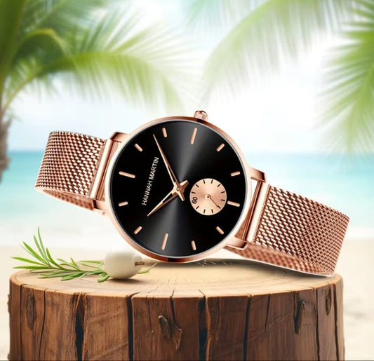 Hannah Martin 1335 Stainless Steel Water Resistant Ladie's Watch - Gold Black