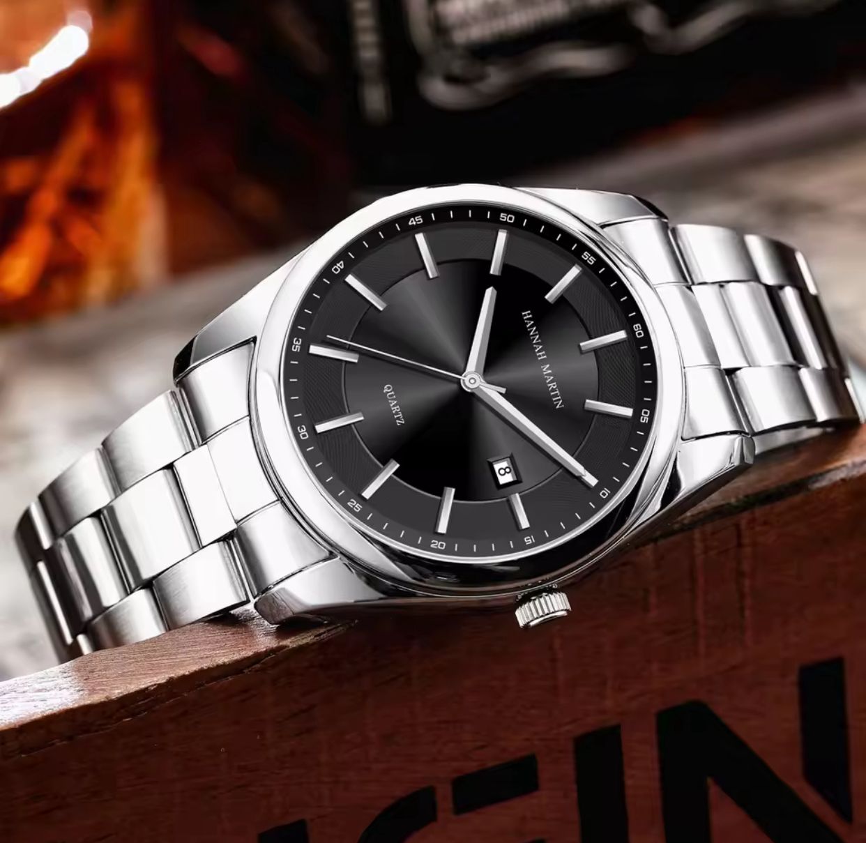 Hannah Martin 1381 Stainless Steel Water Resistant Men's Watch - Silver Black