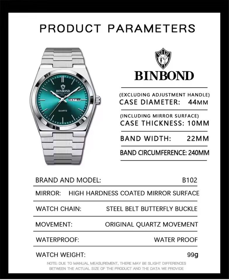 BINBOND B102 WaterProof Fashion Quartz Wristwatch for Men