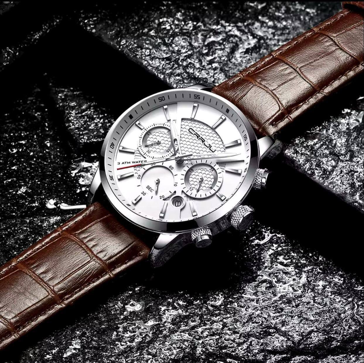 CRRJU Chronograph Water Proof Genuine Leather Men's Watch