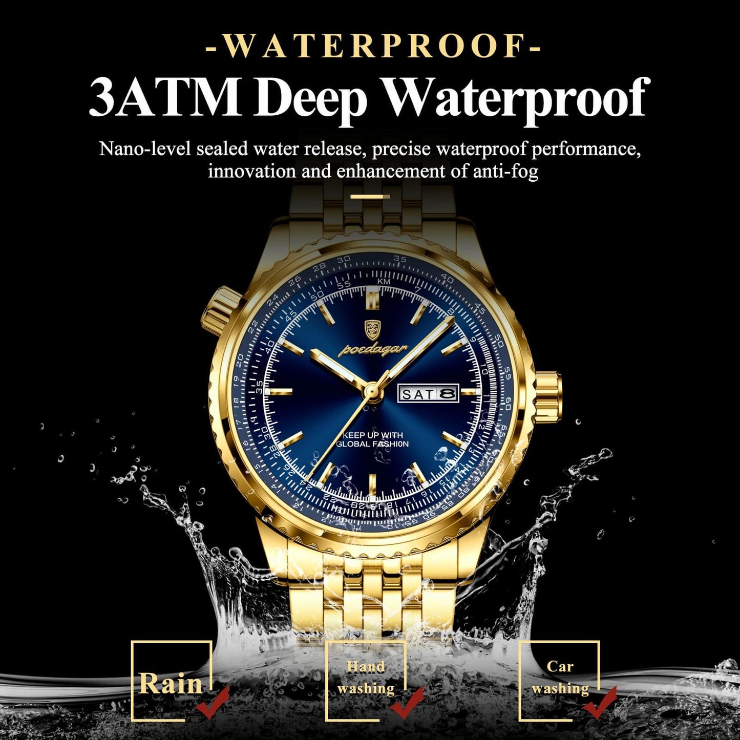 Poedagar Water Proof Luminous Stainless Steel Men's Watch