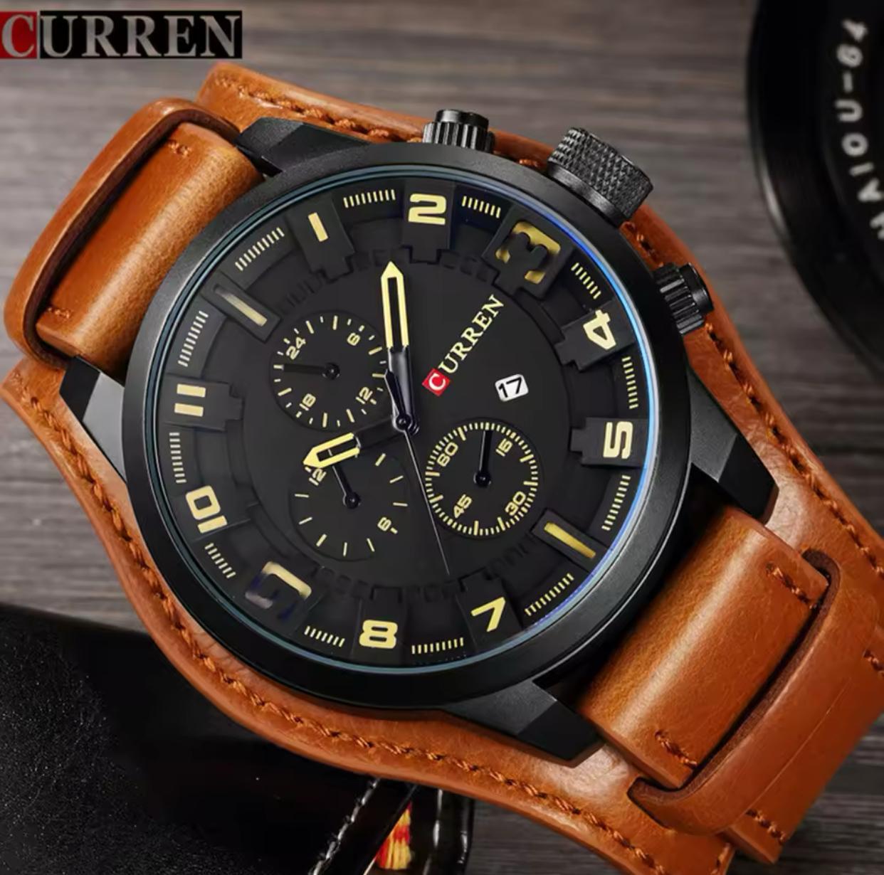 CURREN 8225 Genuine Leather Water Resistant Men's Watch - Brown