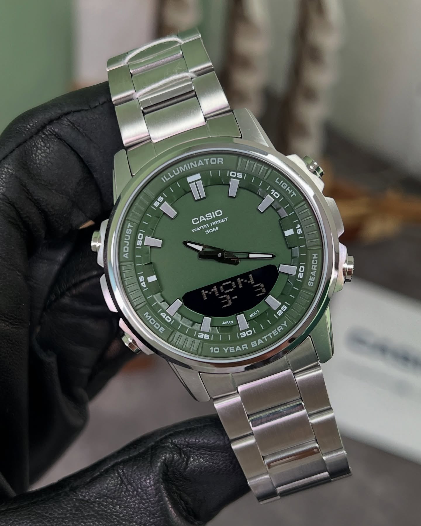 Casio Dual Time Stainless Steel Water Resistant Men's Watch - Silver Black