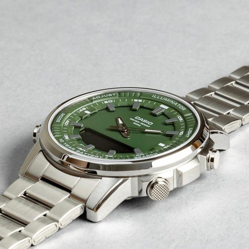 Casio Dual Time Stainless Steel Water Resistant Men's Watch - Silver Black